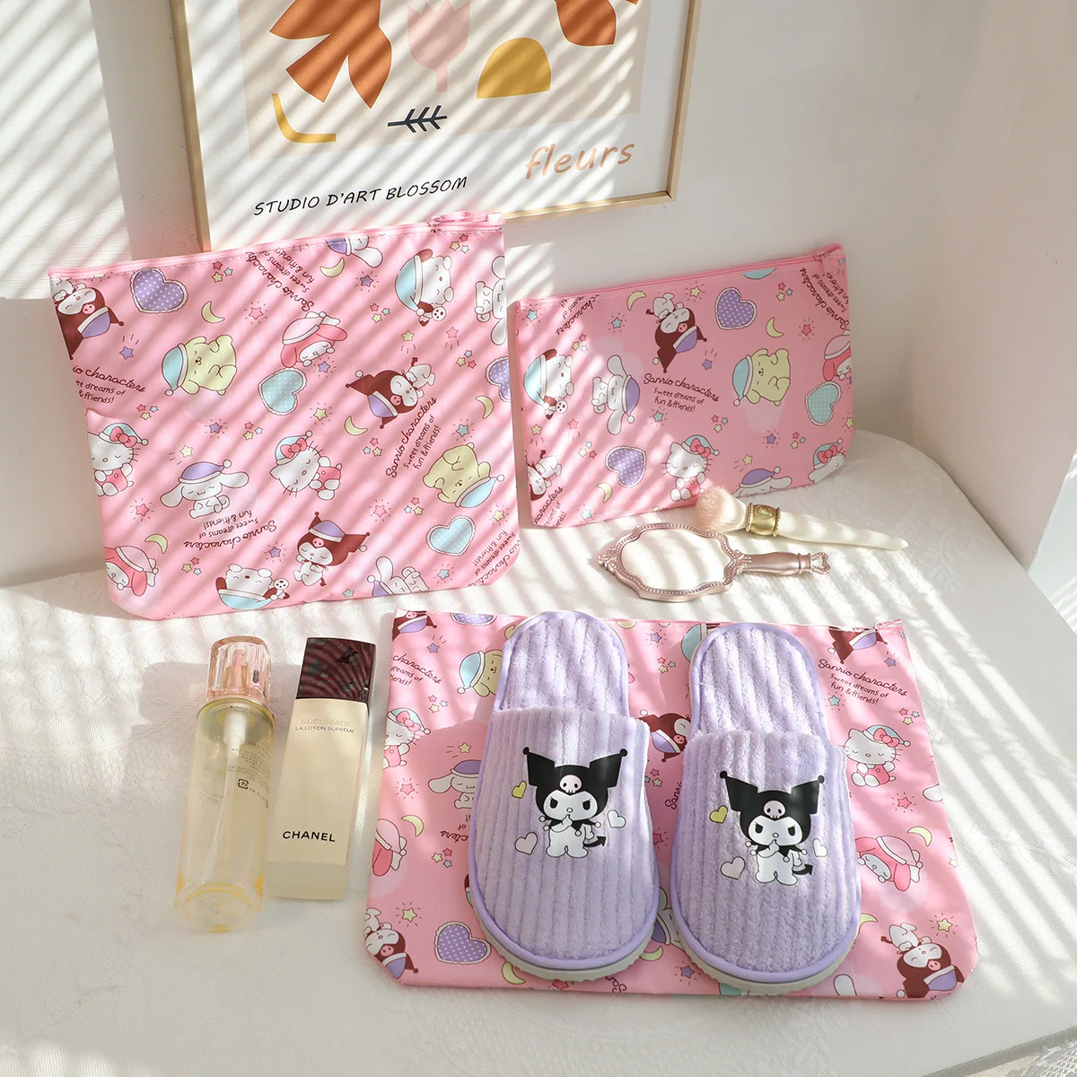 Kawaii Sanrio Hello Kitty Duffels 6-piece Set Cute Anime Storage Bag Packing Clothes and Shoes Travel Storage Bag Hangyodon