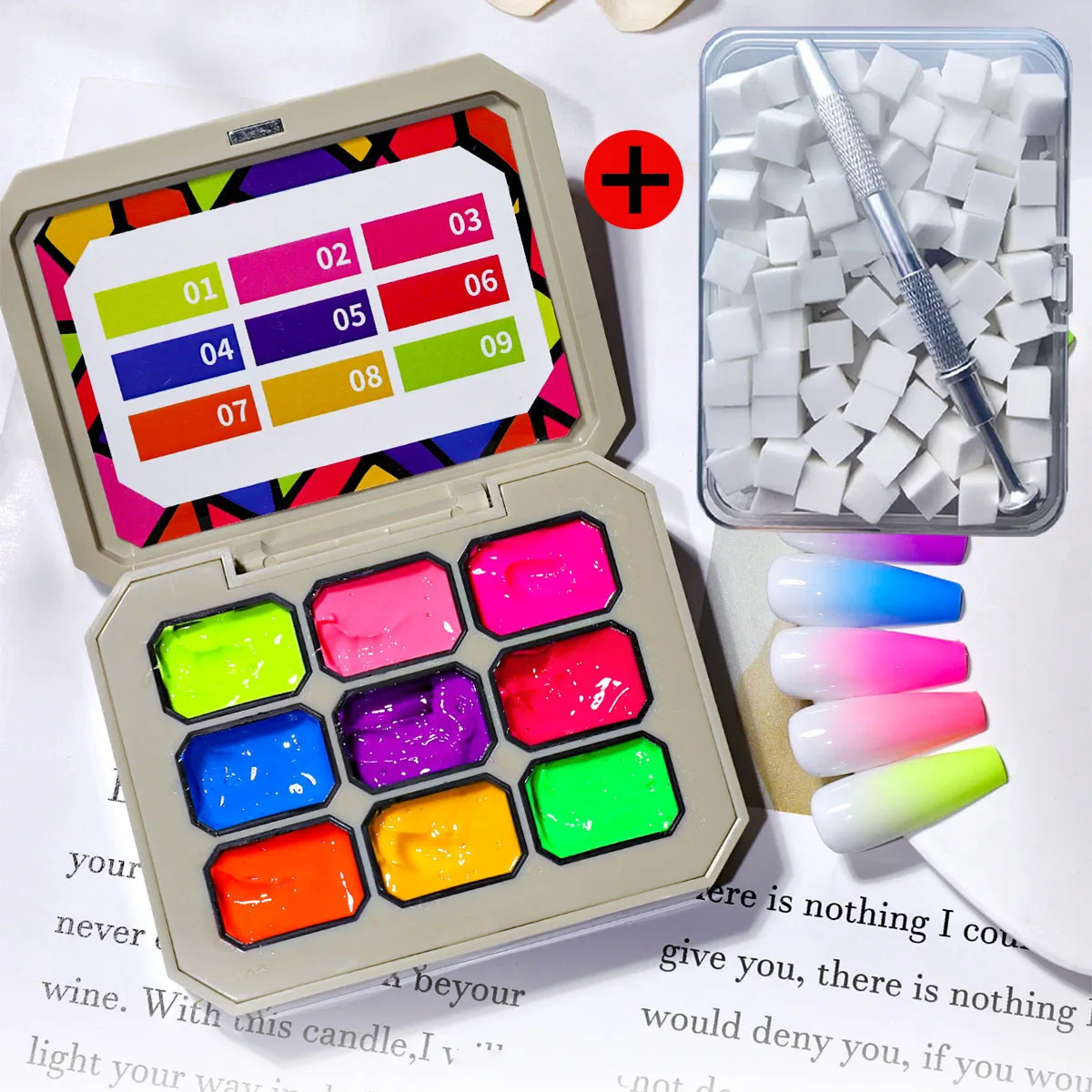 1 conjunto/2 pçs fluorescente pat gel transferência cola arco-íris cores brilhantes uv & led unha polonês gel salão 1 caixa pat esponja clipe diy y2k