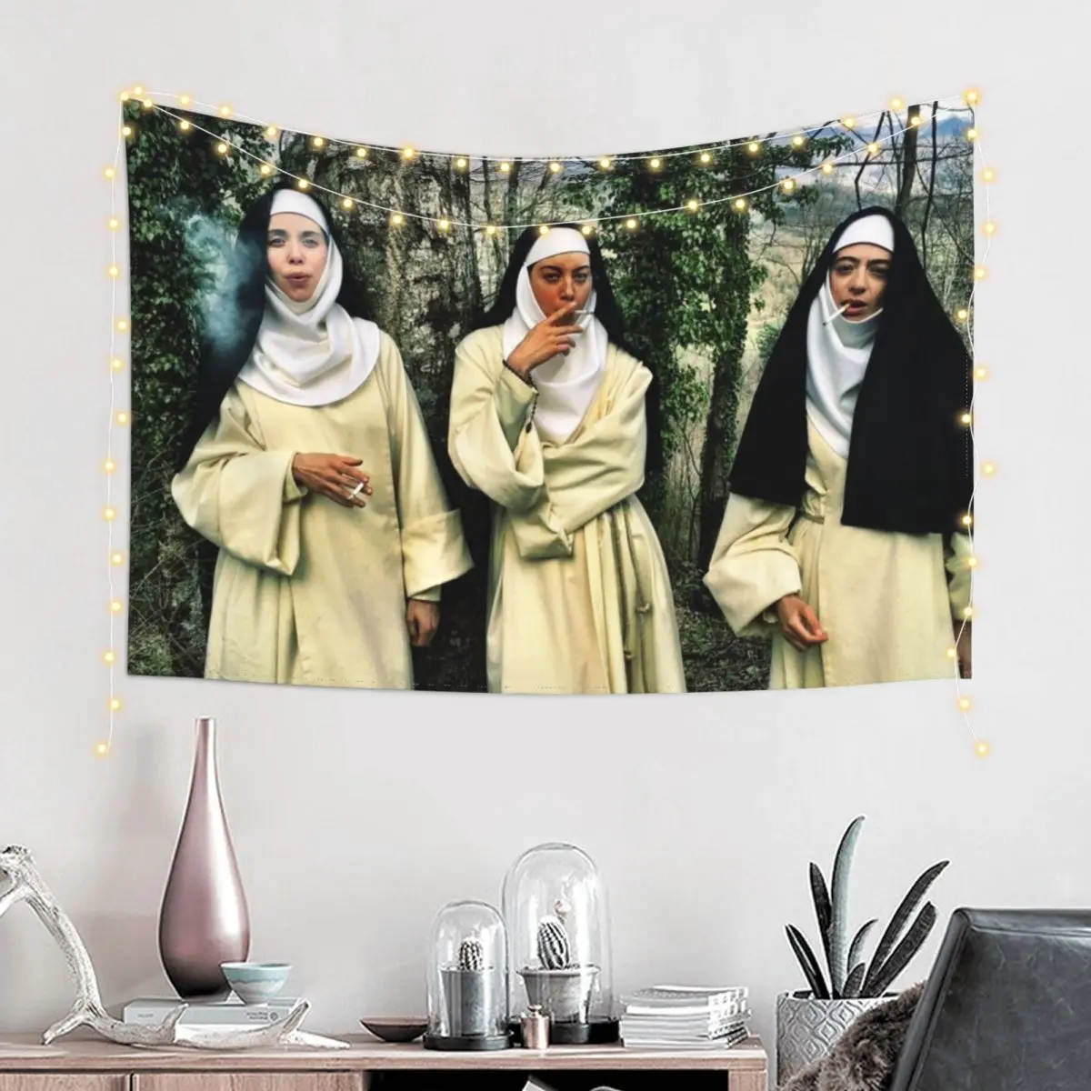 Smoking Nuns Tapestry Wall Mural Room Decor Korean Style Luxury Living Room Decoration Tapestry