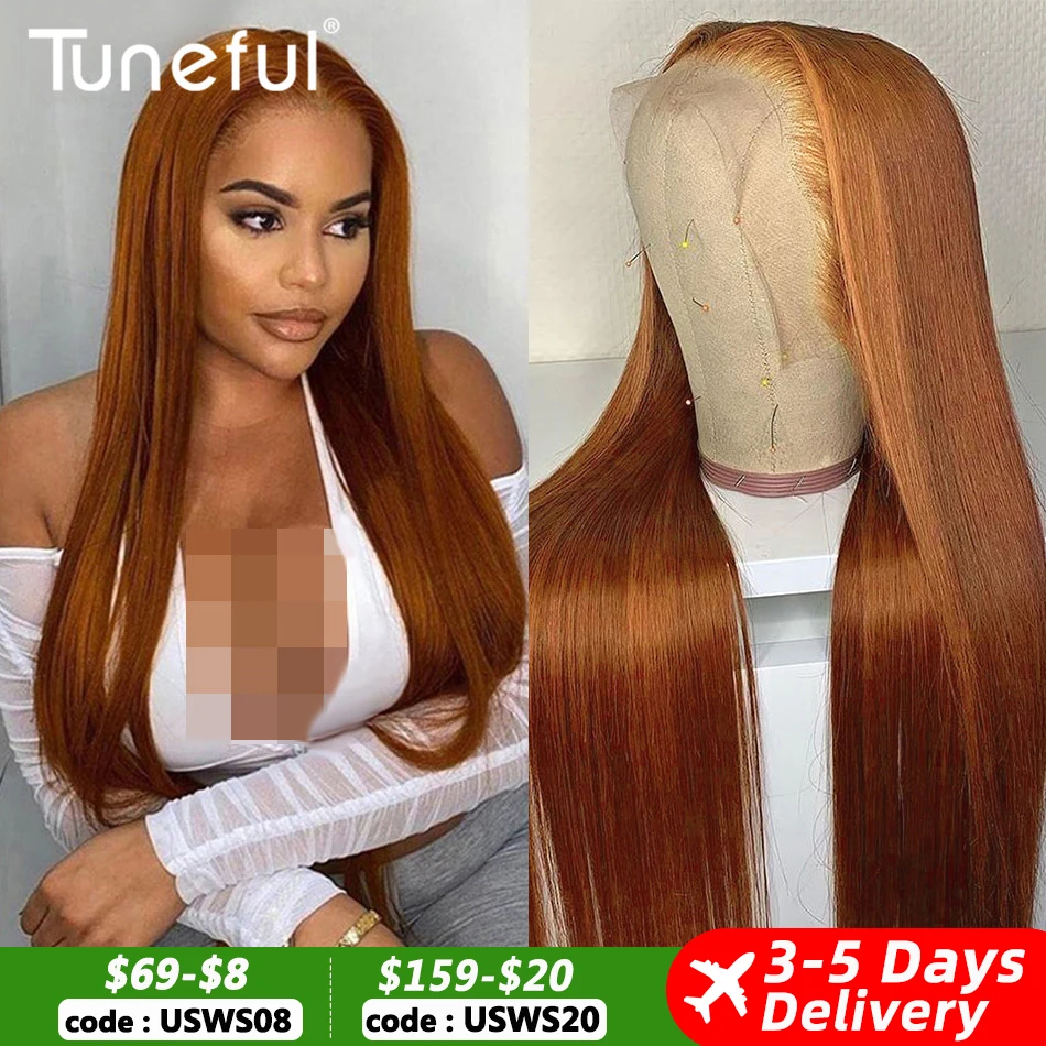 13x6 Ginger Blonde Fall Colored Human Hair Lace Front Wigs 180% HD Lace Frontal Wigs Straight Honey Blonde Human Hair Wig