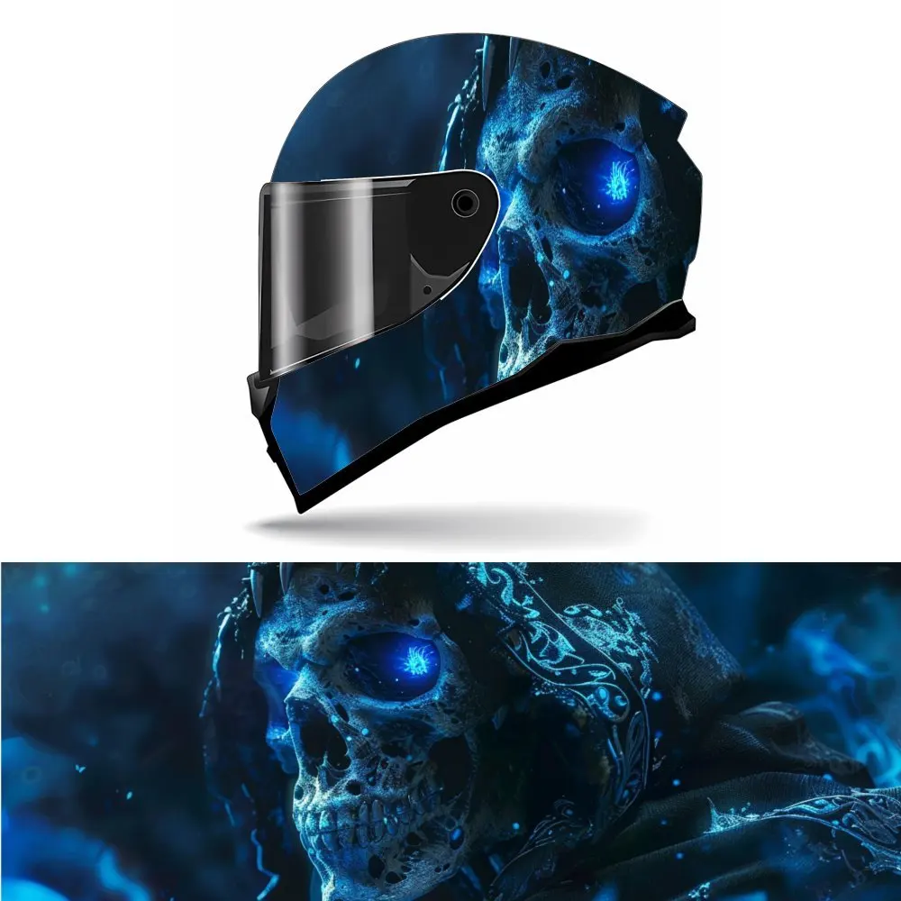 

Dreamy Blue Eyed Starry Sky Hooded Skull PVC Motorcycle Helmet Vinyl Wrap, Self-Adhesive Waterproof Sticker, Anti-Scratch Decora