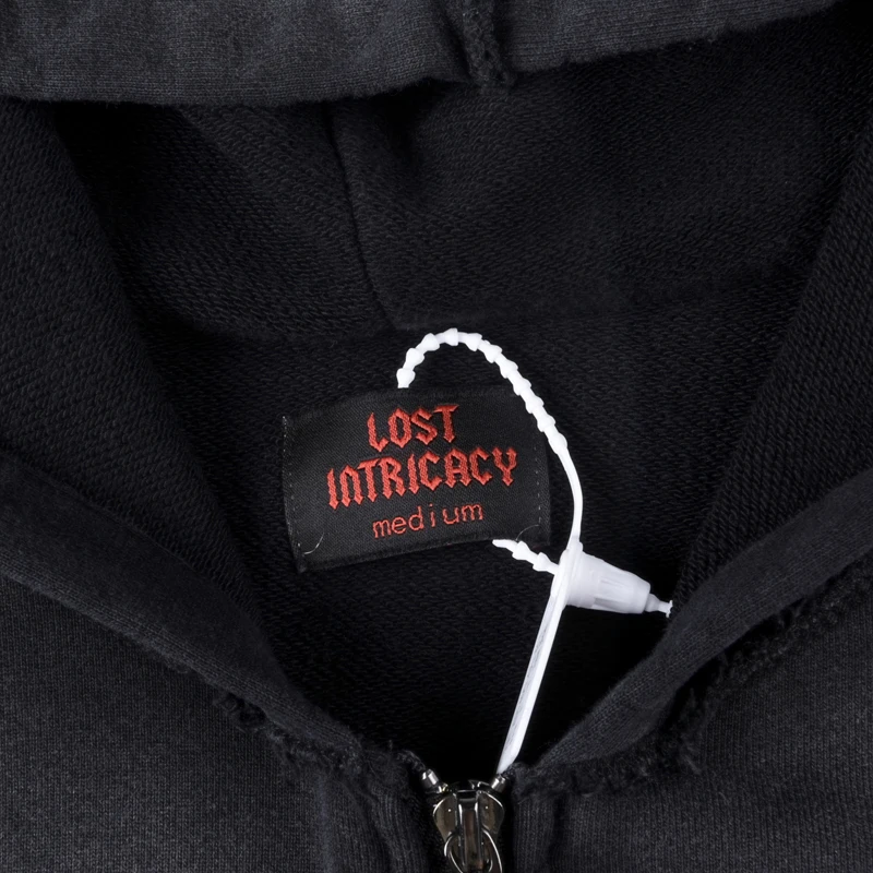 Lost Intricacy Vintage Hoodie Tops Skull Pattern Stick Drill Big Logo Original Tag High Quality Washed Do Old Pocket Zip Hoodies - Image 6