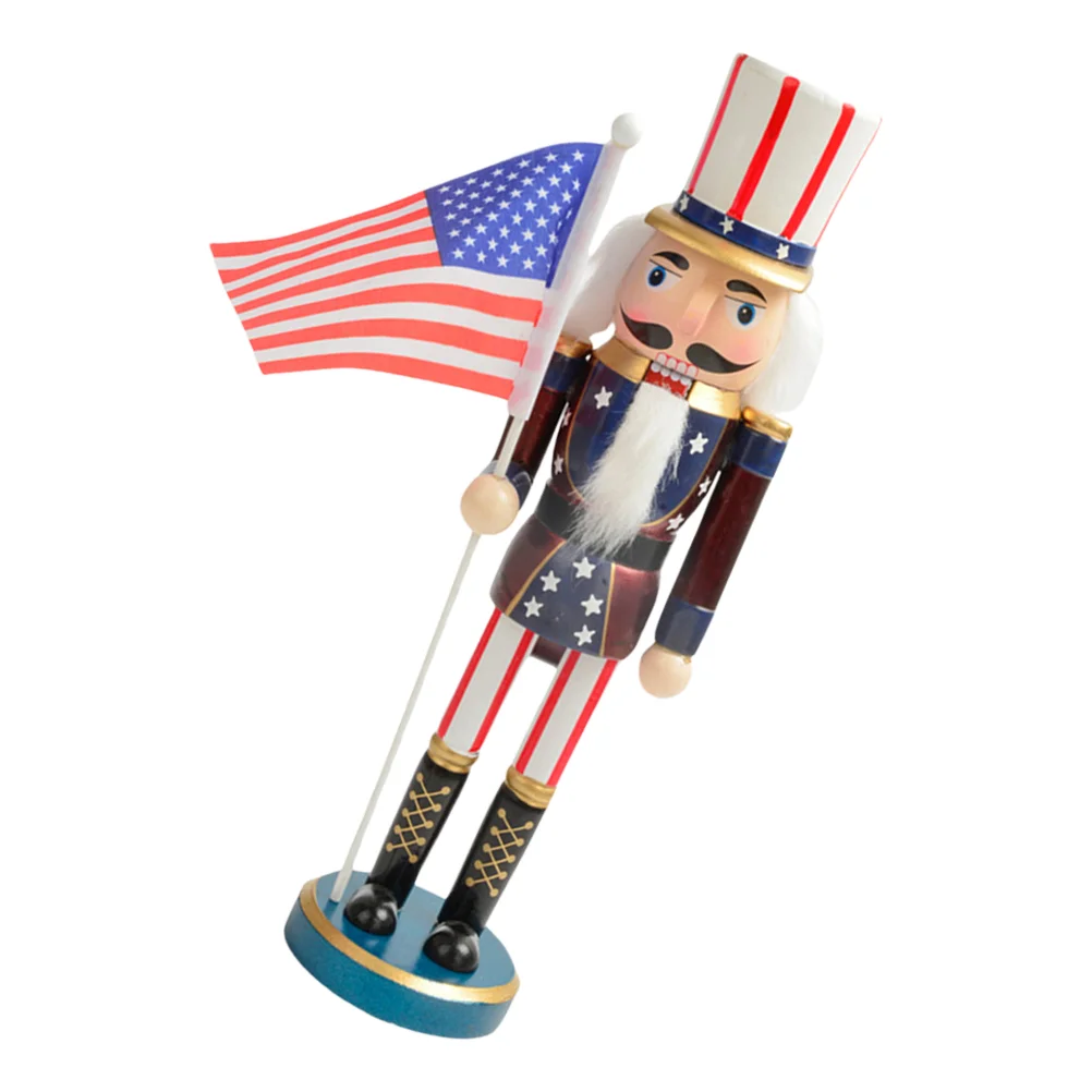 

Nutcracker Soldier Statue for Independence Day and Christmas Wooden Nutcracker Figurine with American Flag Tabletop Centerpiece