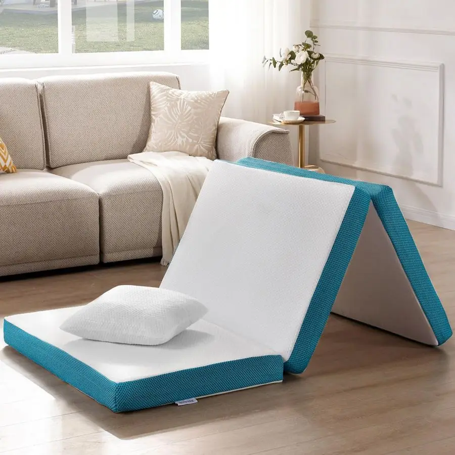 Matelas pliant en mousse à mémoire de forme, surmatelas pliable à trois volets de 4 pouces, lit d'invité certifié certifié CerPURUS avec housse de refroidissement amp Wat