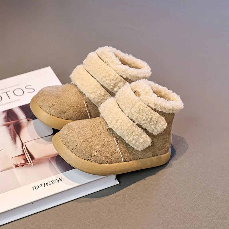 

Новые модные ботинки для малышей, зимние теплые детские уличные плюшевые ботинки, универсальные повседневные детские хлопковые ботильоны для девочек, мягкие