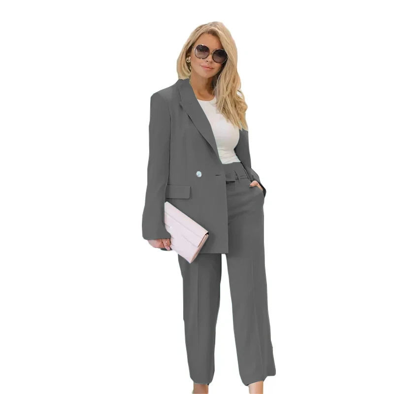 Women\'s Suit 2 Piece Formal Business Lady Work Wear Solid Color Lapel Blazer Pants Set for Female ensemble femme 2 pièces