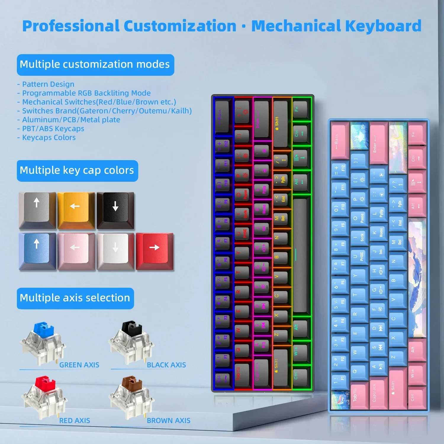 Professional Gamer Blue Switches 60 Percent Gaming Keyboard 61 Keys Portable LED RGB Backlit Mechanical Keyboard for PC Laptop