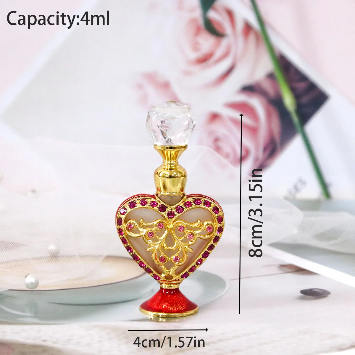 5ml Metalen Hart Fire Mini Parfum Woondecoratie Flessen Frosted Olie Glas Factory Outlet Lege Hervulbare Attar Fles # 59699