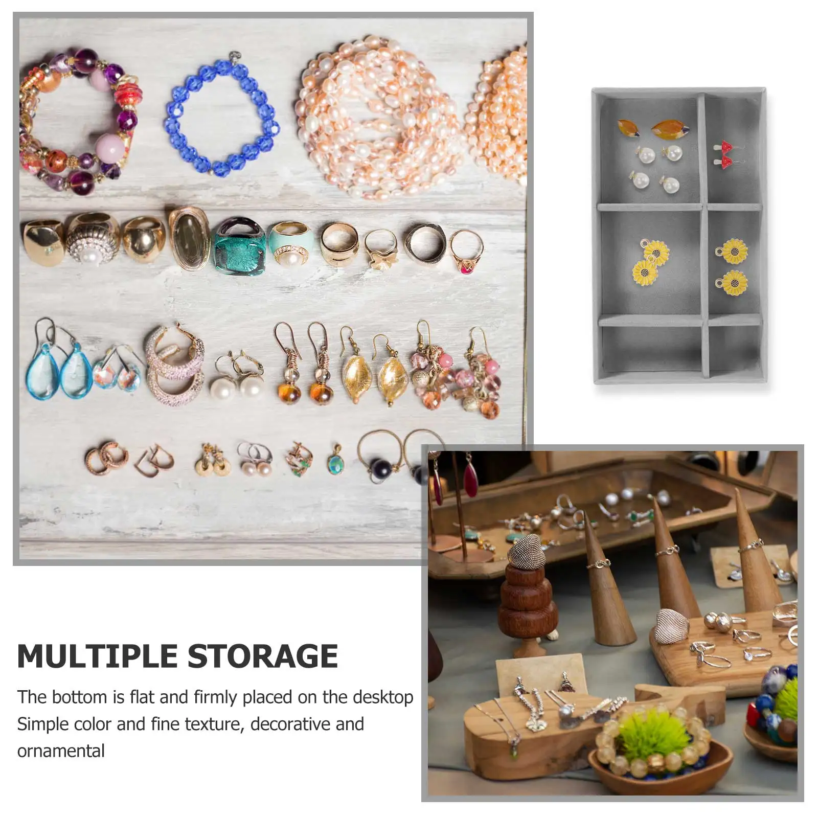 

6 Compartment Stackable Jewelry Tray ganizer Soft Velvet Drawer Storage Grey Display Trays For Necklaces Earrings Rings Jewelry