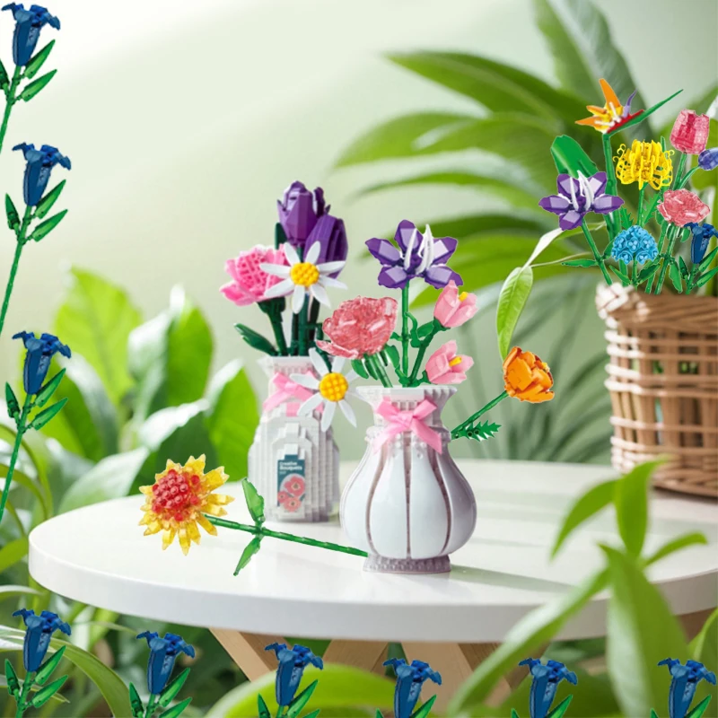 Valentine's Day Immortal Bouquet Creative Desktop Decoration Flowers Building Blocks Puzzle Simulation Toy Girls Gifts #T3 - Image 2