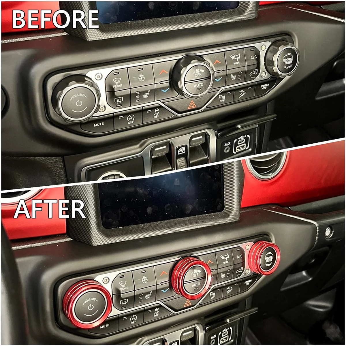 Car Headlight Air Conditioner Knob Switch Button Decoration Ring for Jeep Wrangler JL Gladiator JT 2018-2024 Interior Accessory