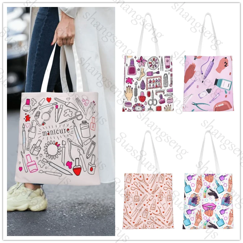 

Tote bag shoulder bag fashionable canvas handheld folding bags casual large capacity shopping bag Manicure Tools