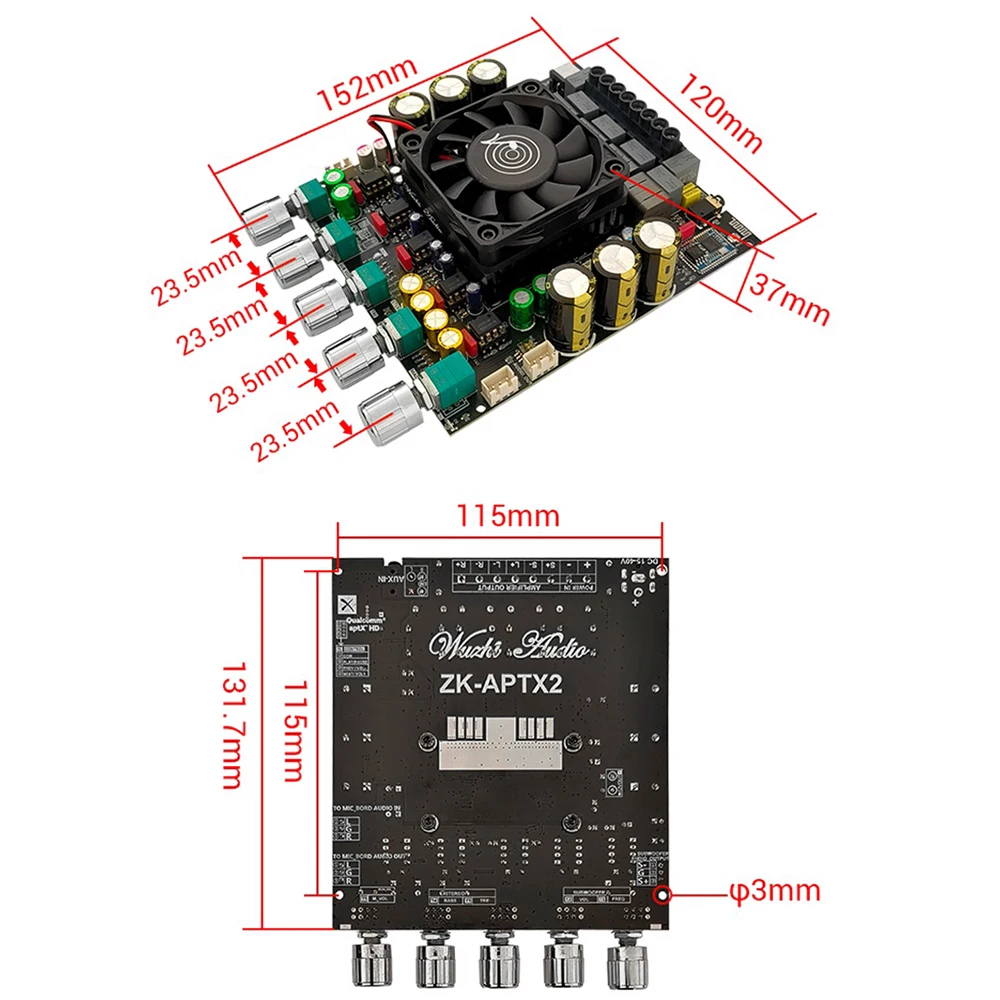 Imagem -06 - Placa Amplificadora de Potência Bluetooth Placa de Som Usb Subwoofer Áudio de Teatro Amp Equalizador Estéreo 2x220w Mais 400w Zk-aptx2