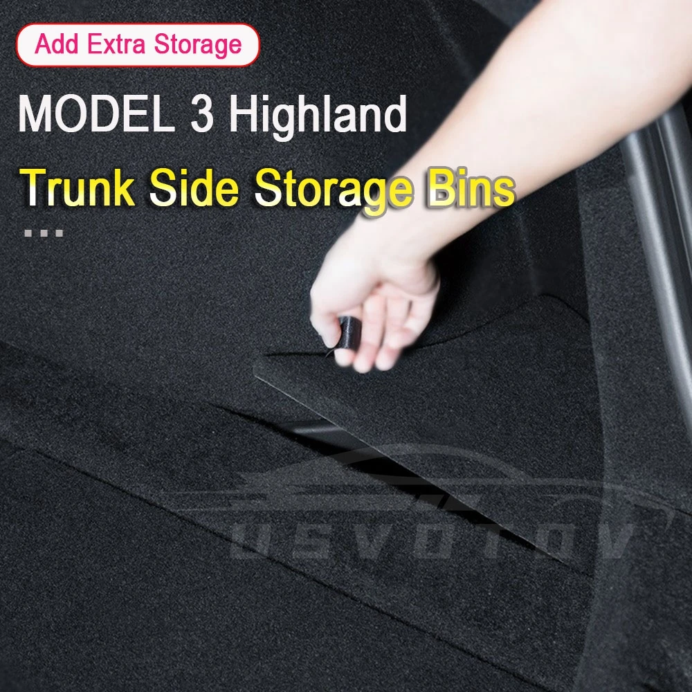 For 2024 Tesla Model 3 highland Rear Trunk Left Side Storage Box with Cover Tail Boot Organizer Partition Decoration Accessories