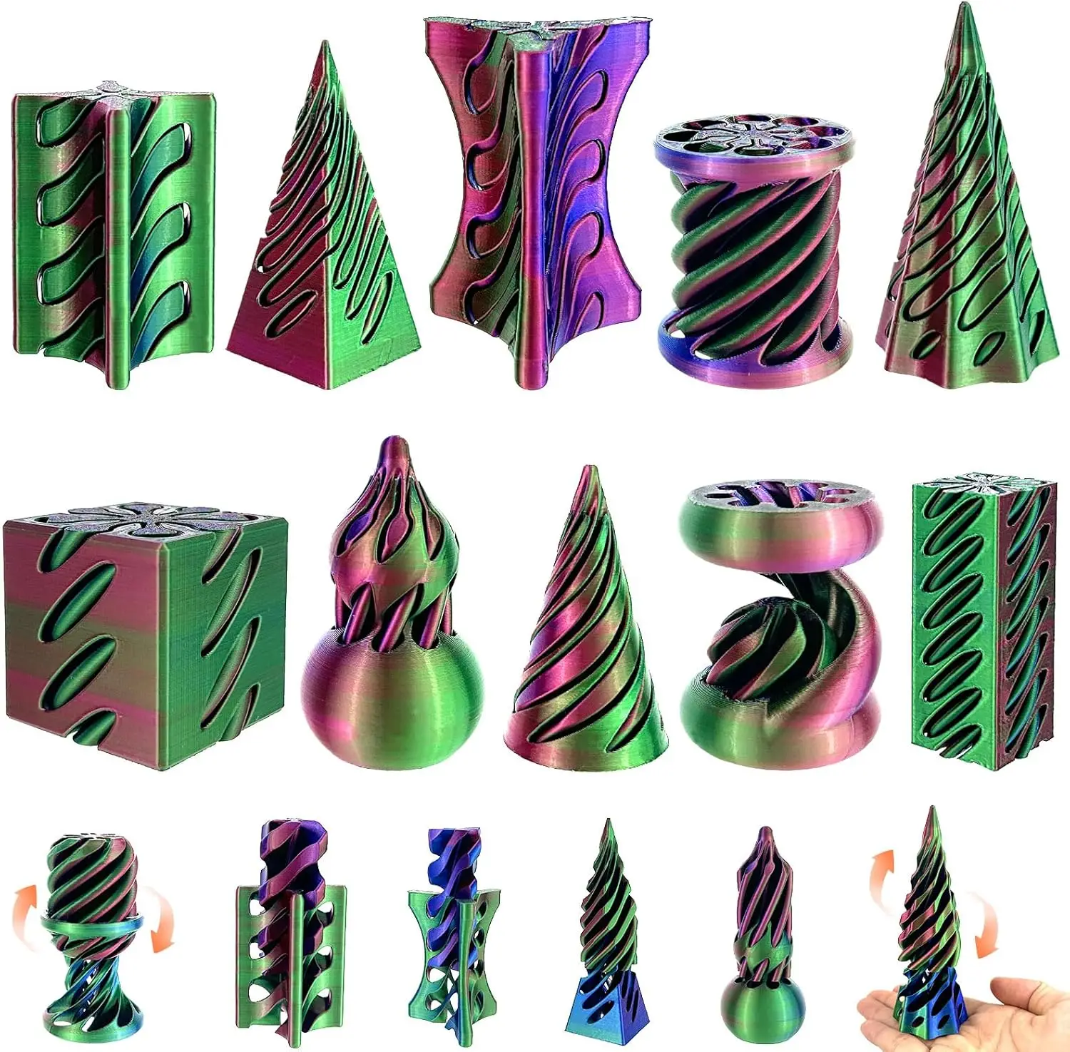 

10 Pack 3D Printed Spiral Fidget Toys Set for Stress Relief, Anxiety Relaxing with Various Geometric Shapes