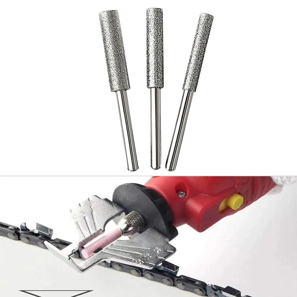 Diamond Chainsaw Sharpener Stone 3 Pcs 3mm Handle 4.0mm/4.8mm/5.5mm 45mm Length Sharpening Titanium-plated Emery