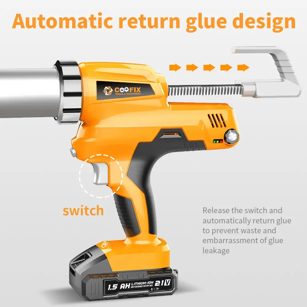 21V Automatic Multi-function Wireless Caulking Gun Sealant Heat Hot Melt Lithium Glue Gun Construction Caulking DIY Tool 600ML