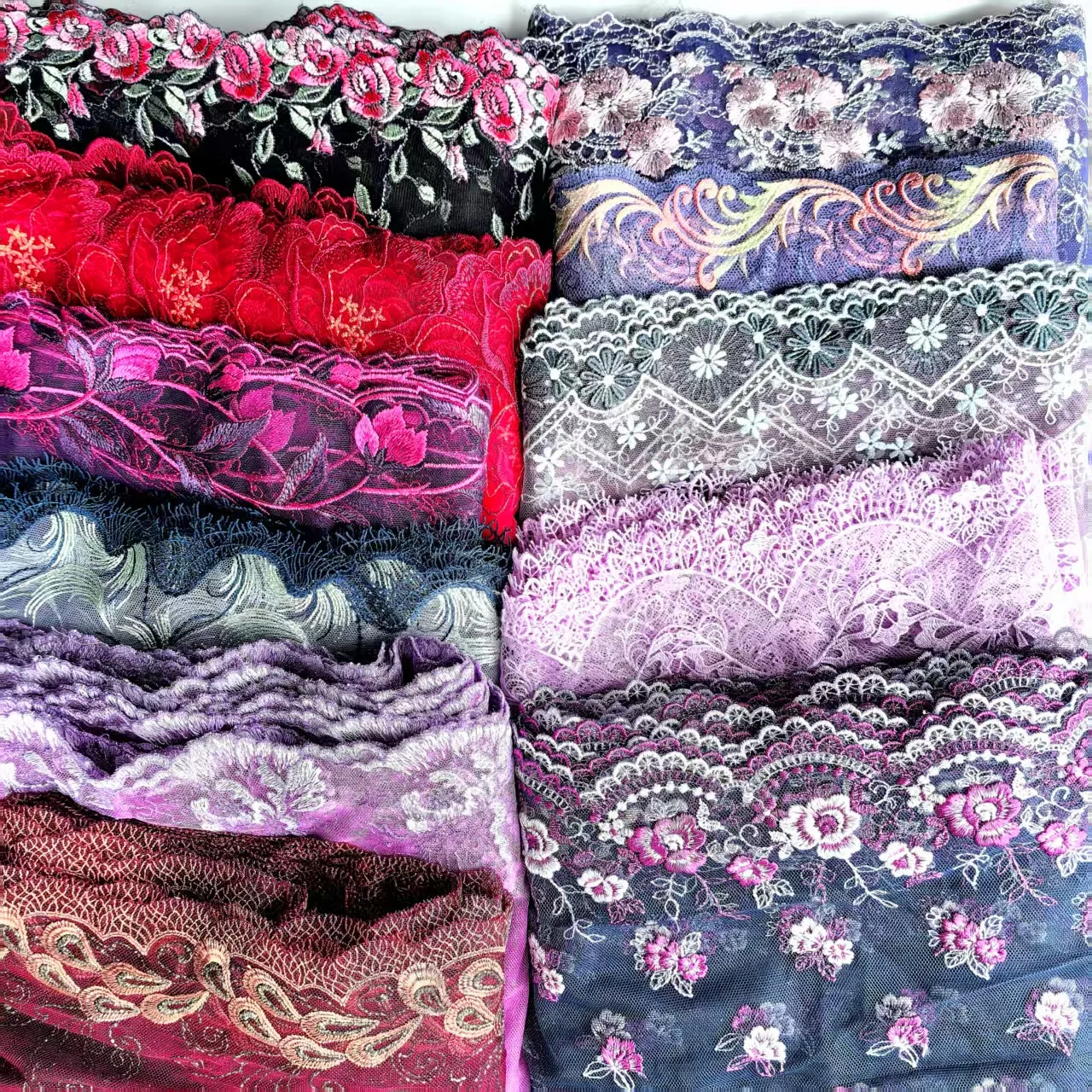 

3 Yards Purple Blue Red Mesh Lace Trim for Dress, DIY Garment, Curtains Accessories, Flowers Embroidered Fabric 370,
