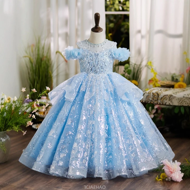 

Party Dress Clothes Girls Evening Wedding Dresses Children Flower Girl Host Piano Princess Kids Birthday Party Tutu Gown Costume