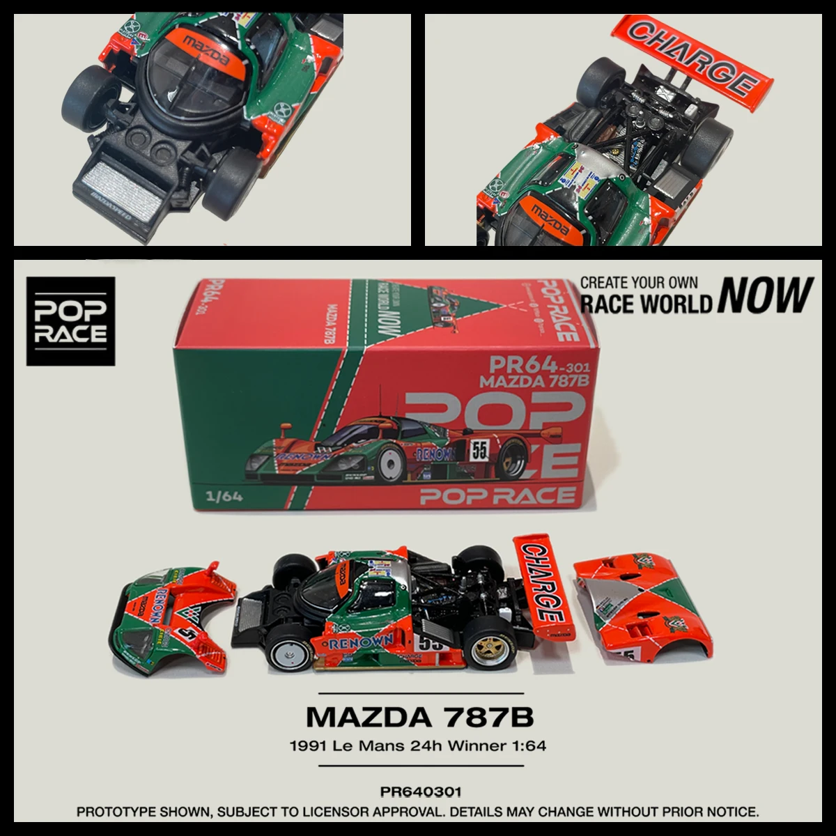 POP RACE In Stock 1:64 MAZDA 787B 1991 LeMans 24hrs Winner Renown Diecast Car Model Collection Toys PR640301 Fast Ship