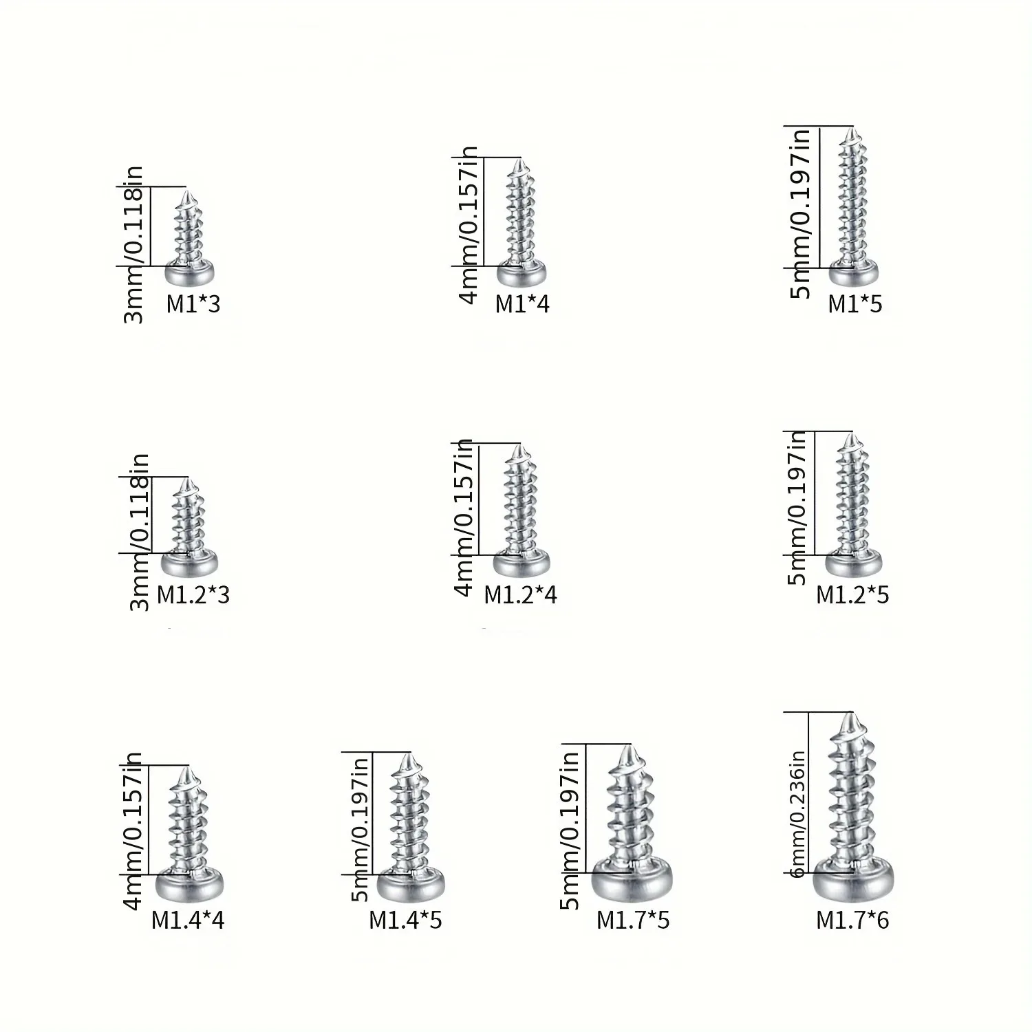 600/1200 sets Miniature self-tapping screws, Miniature crosshead metal screws classification kit