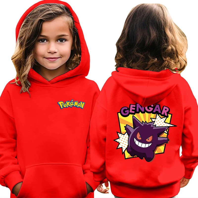 Pokemon kids hoodie autumn and winter plus velvet sweater red top personalized gift for girls