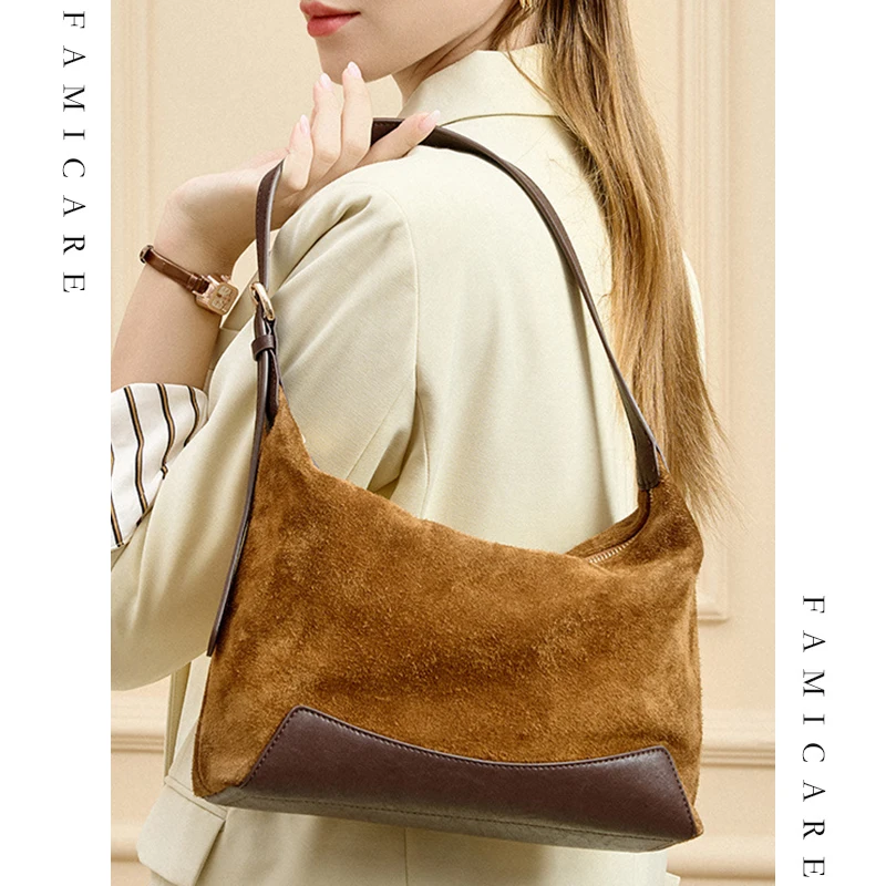 

2025 New Suede Leather Light Luxury Underarm Handbag Single Shoulder Crossbody Handheld Bag Commuting Premium Women's Hobo Bag