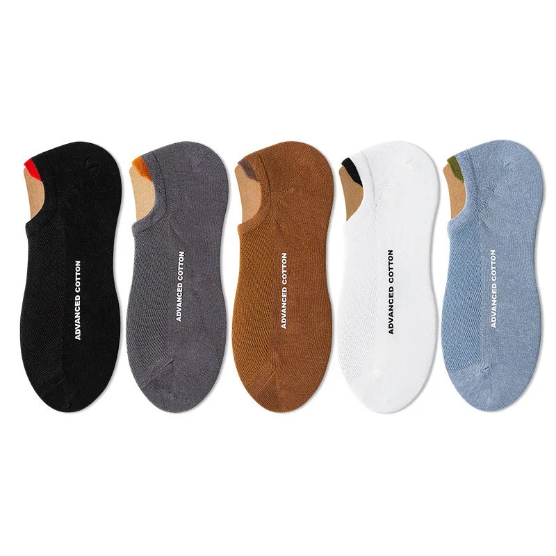 5 Pairs Fashion Men Cotton Boat Socks Summer  Non-slip Silicone Invisible Cotton Socks Male Ankle Sock Slippers Meias EU38-43