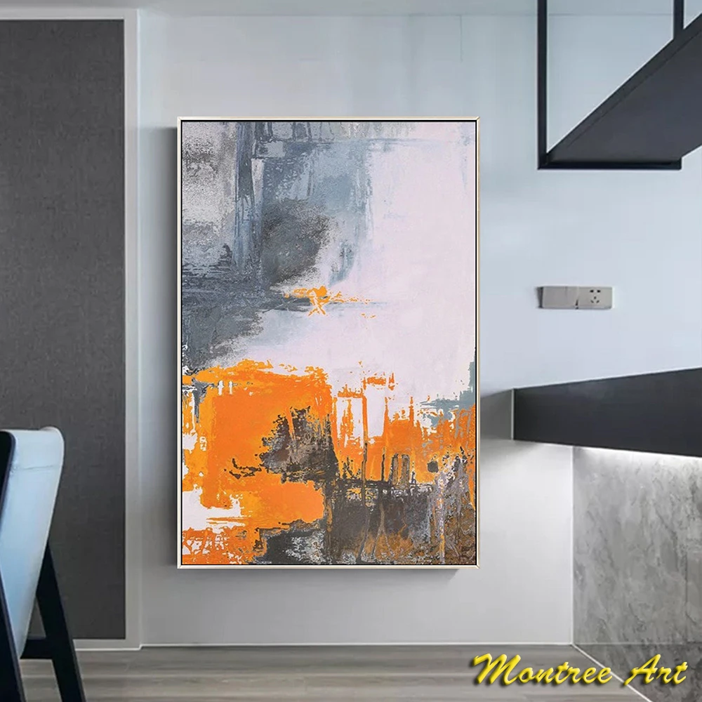 Hand Painted Oil Painting Gray painting bright wall art texture painting brown Wabi-Sabi art painting boho wall art painting