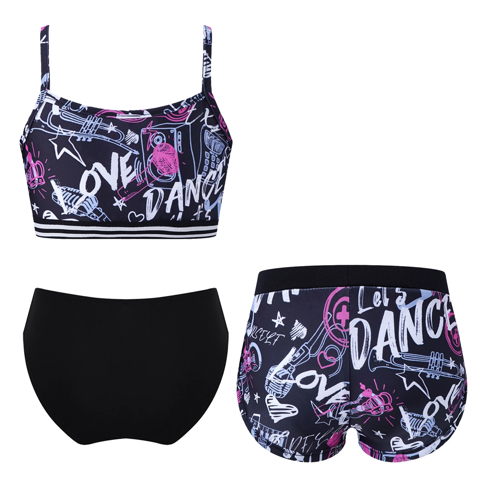 8-14Y Kids Girls Swimwear Set Print Crop Top with Shorts Briefs Tankini Swimsuit Beach Pool Water Park Bathing Suit Beachwear