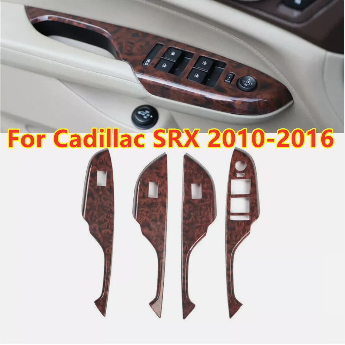 

For Cadillac SRX 2010-2016 4Pcs Wood Grain Window Lift Panel Switch Cover Trim
