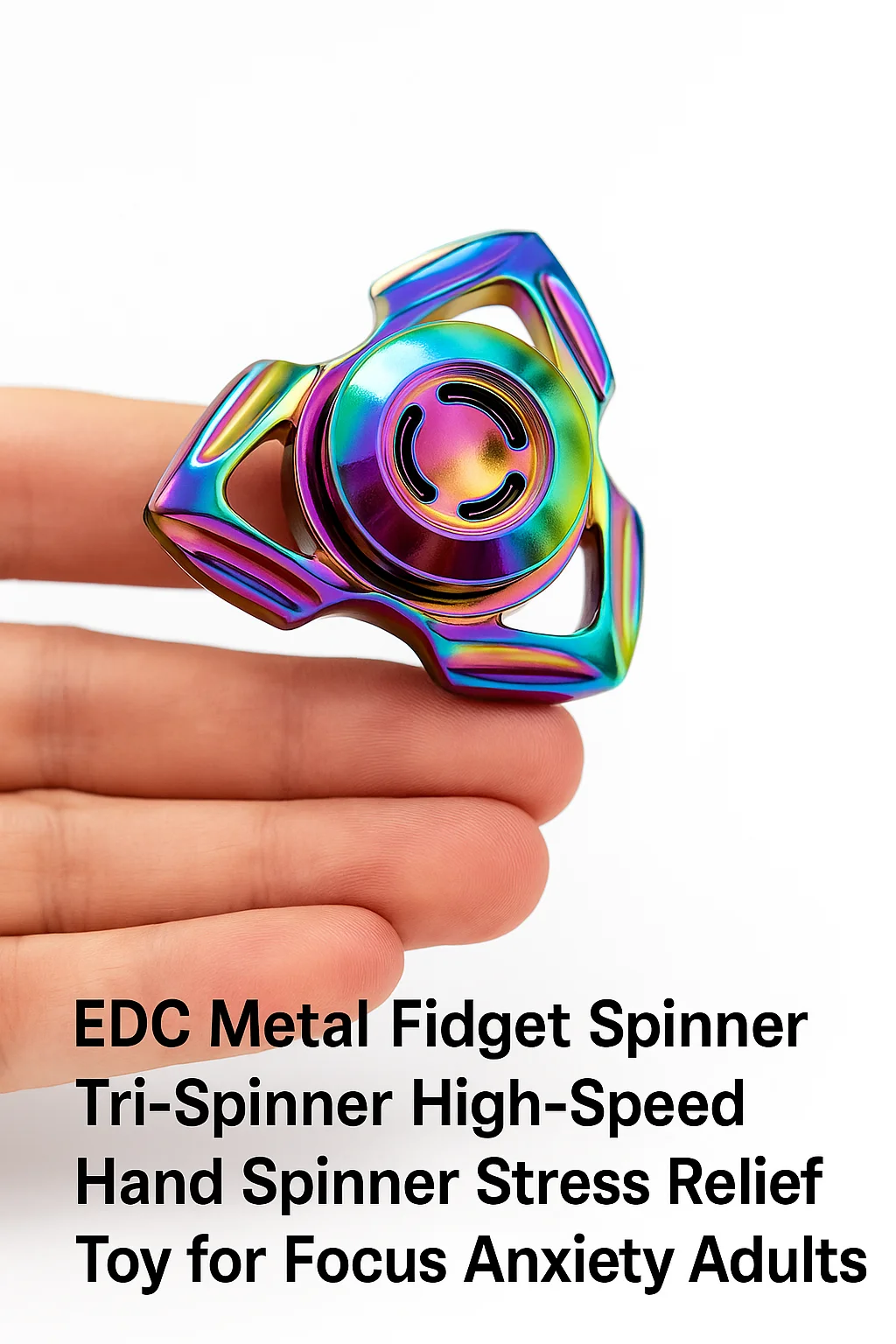 ของเล่นฟิดเจ็ตสปินเนอร์โลหะระดับพรีเมียม – ไตรสปินเนอร์สีรุ้งและสปินเนอร์สีเงินสำหรับบรรเทาความเครียด ความตื่นตระหนก และความกังวล