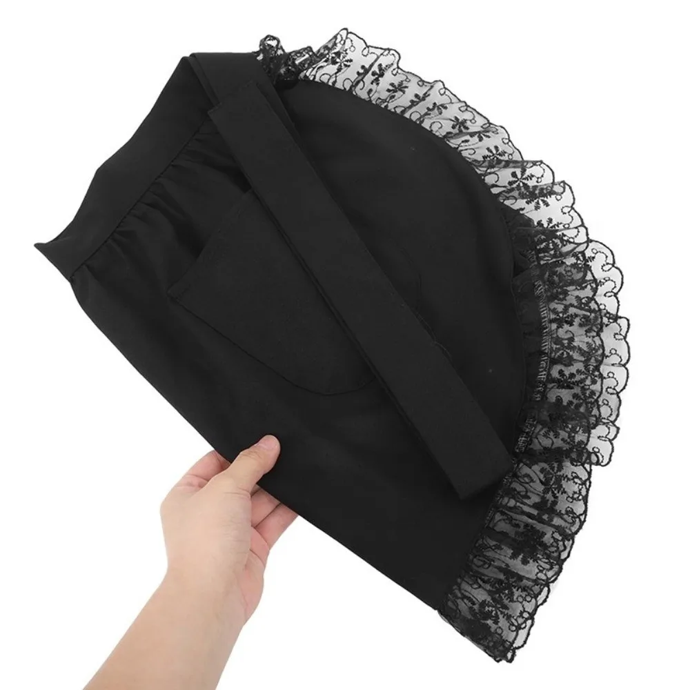 Sexy Vintage Cotton Lace Apron Lace Trim Ruffled Decor Half Waist Apron Comfortable Waist with Two Pockets Short Apron for Women
