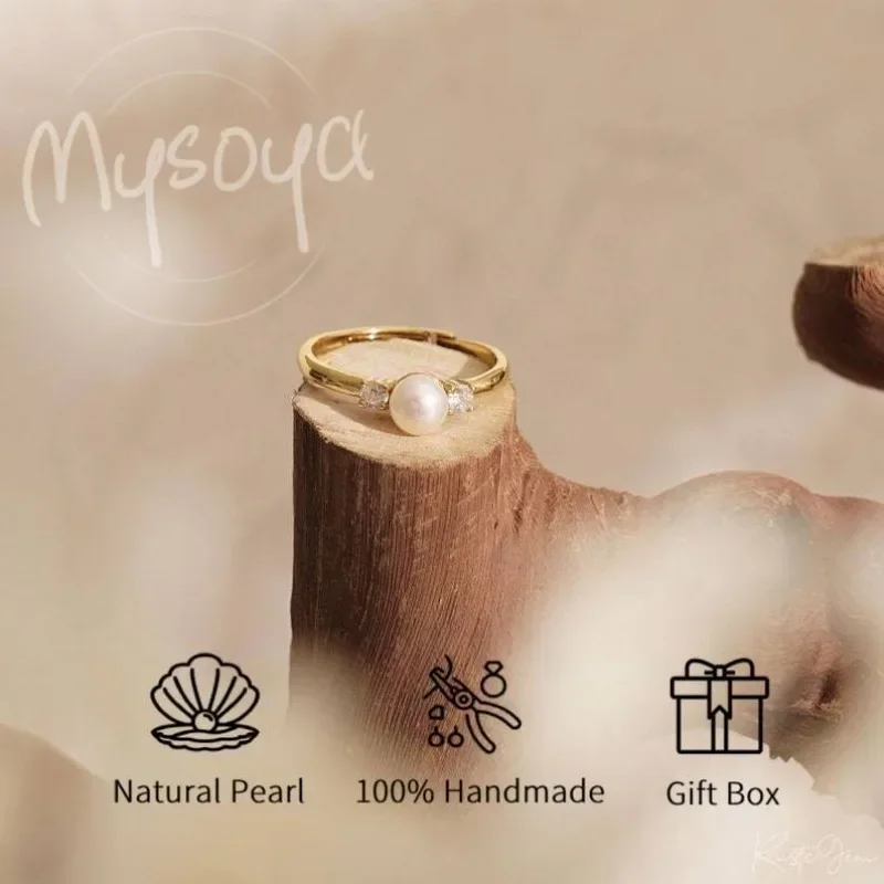 

MYSOYA 7-8 мм регулируемое кольцо с натуральным пресноводным жемчугом идеальные обручальные кольца и ювелирные изделия на день рождения в подарок с коробкой