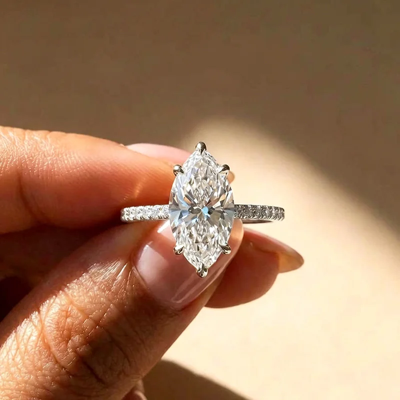 925 Sterling Silber Mode Klassische Marquise Zirkon Ringe für Frauen Verlobung Hochzeit Luxus Hochwertiger Schmuck Geschenk