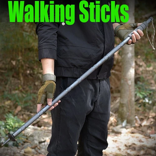 Imagen 1 del producto Bastones para caminar para acampar al aire libre, aleación de aluminio, para acampar, escalar de montaña, antideslizantes, portátiles, multifuncionales