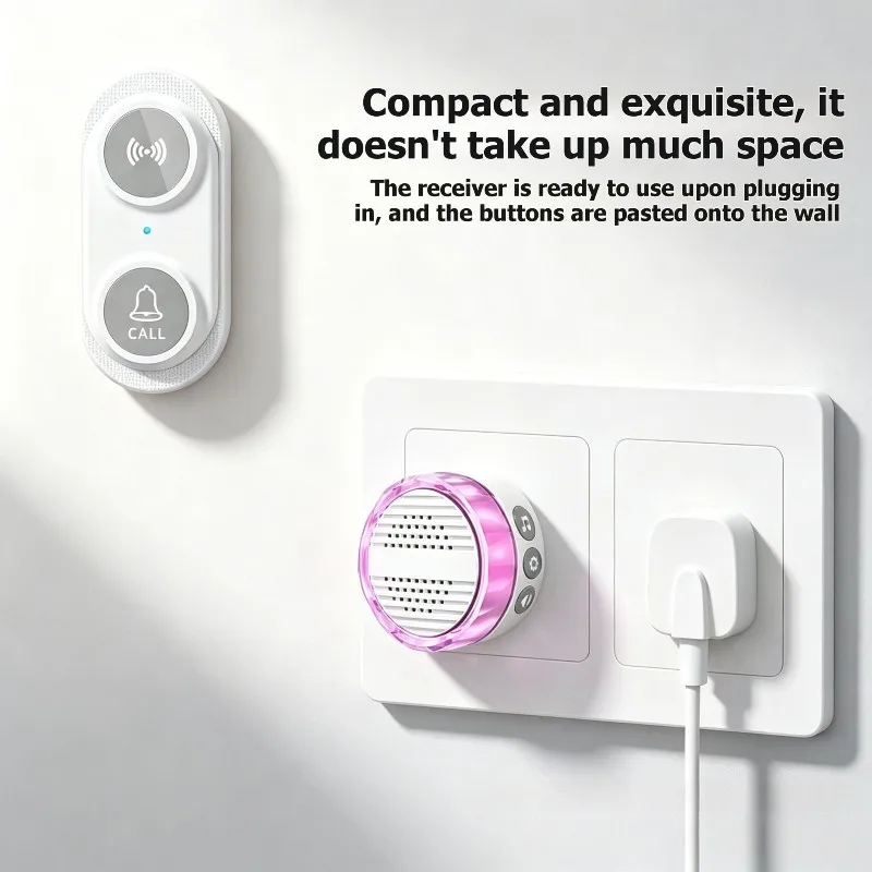 AAAN-Waterproof Long-Distance Wireless Doorbell, Villa Store Doorbell, One Click Call, Bedside Bell, Elderly Caller US Plug