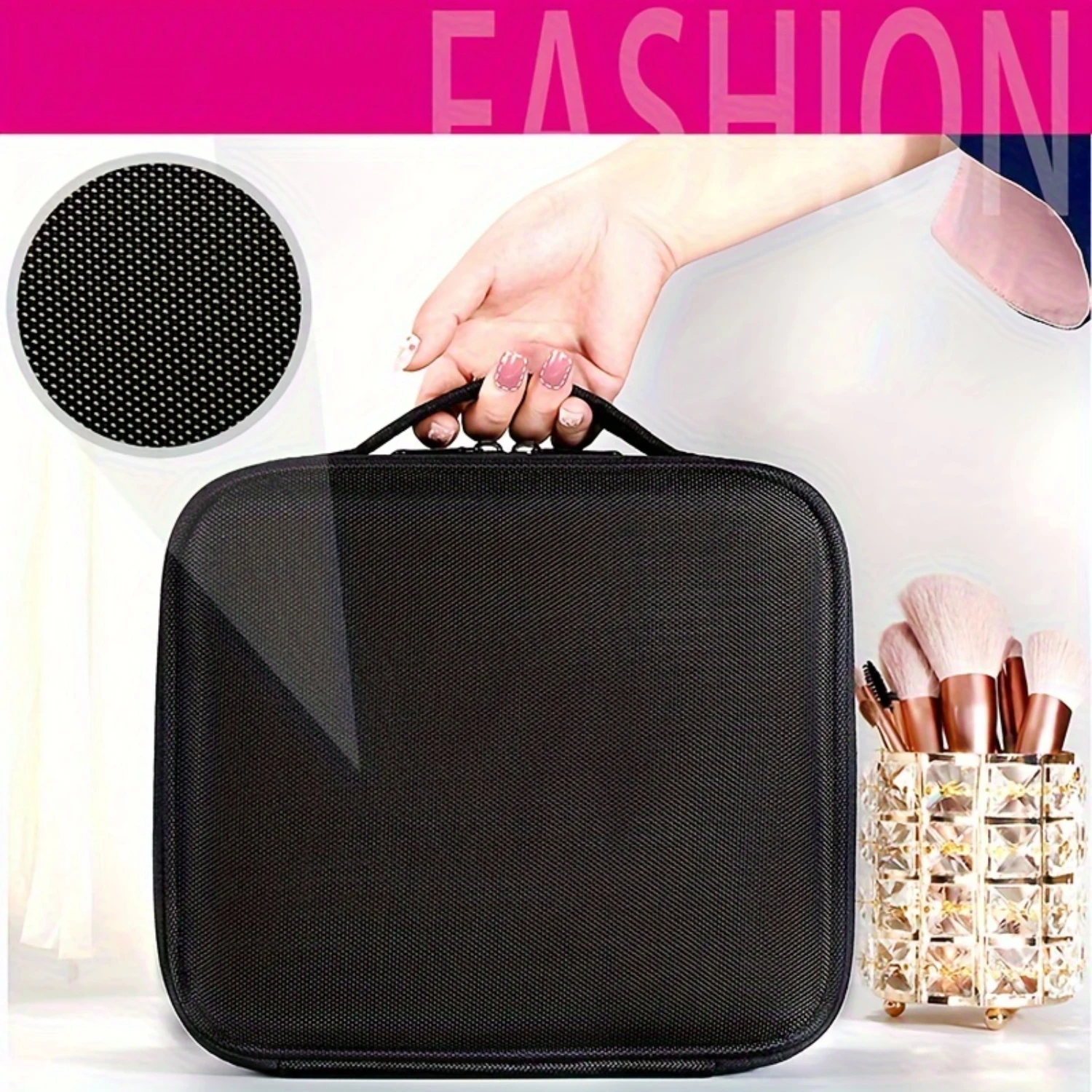 Large Capacity Double Layer Portable Cosmetic Bag Organizer with Waterproof Polyester  and Unscented Feature for Travel and