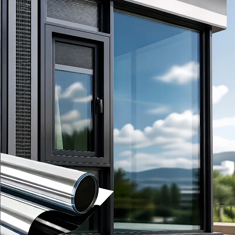 Silver Reflective Privacy Window Film 90x300cm Static Cling Removable Heat Control UV Protection for Home Office Glass