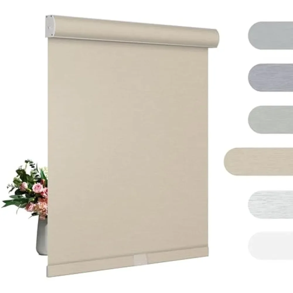 Blackout Roller Shades for Windows Cordless Roller Blinds with Cassette Valance Jacquard Insulated Fabric for French Doors