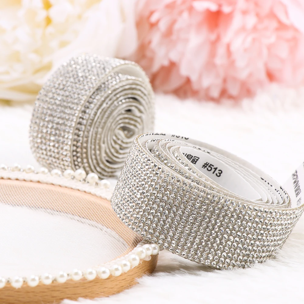 1 Yard Event Sewing Accessories Arts Crafts Self-Adhesive Rhinestone Crystal Sticker Trim Tape Diamond Ribbon
