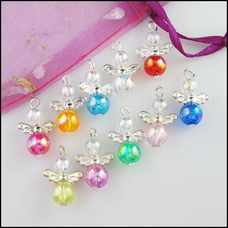 Fashion 20Pcs Mixed Dazzling Ball Beads Angel Acrylic Plastic Charms Pendants 14x21mm