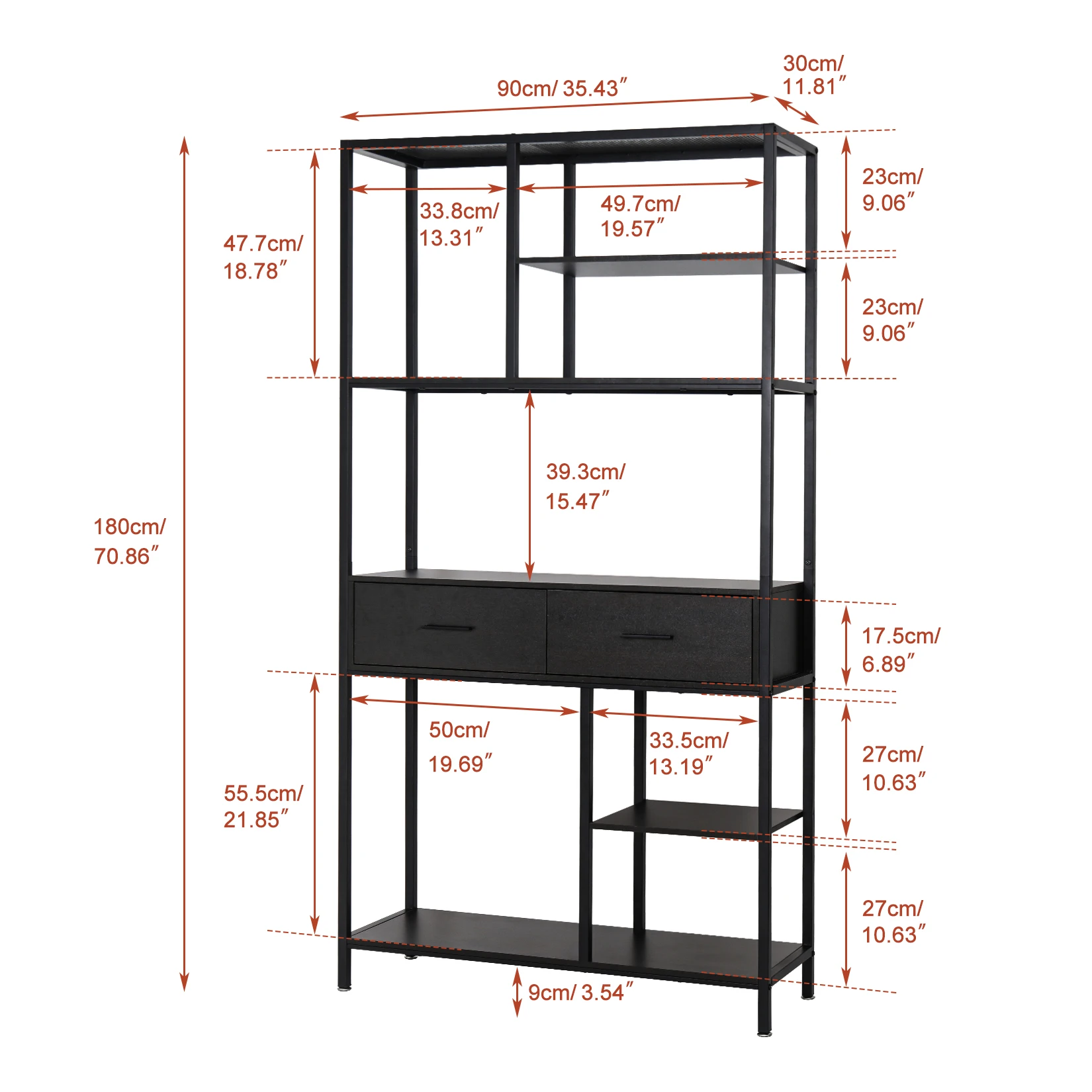 Tall Bookshelf with Drawers, Industrial Bookcase with 6 Tiers Storage Shelves, Office Book Shelves Book Display Shelf