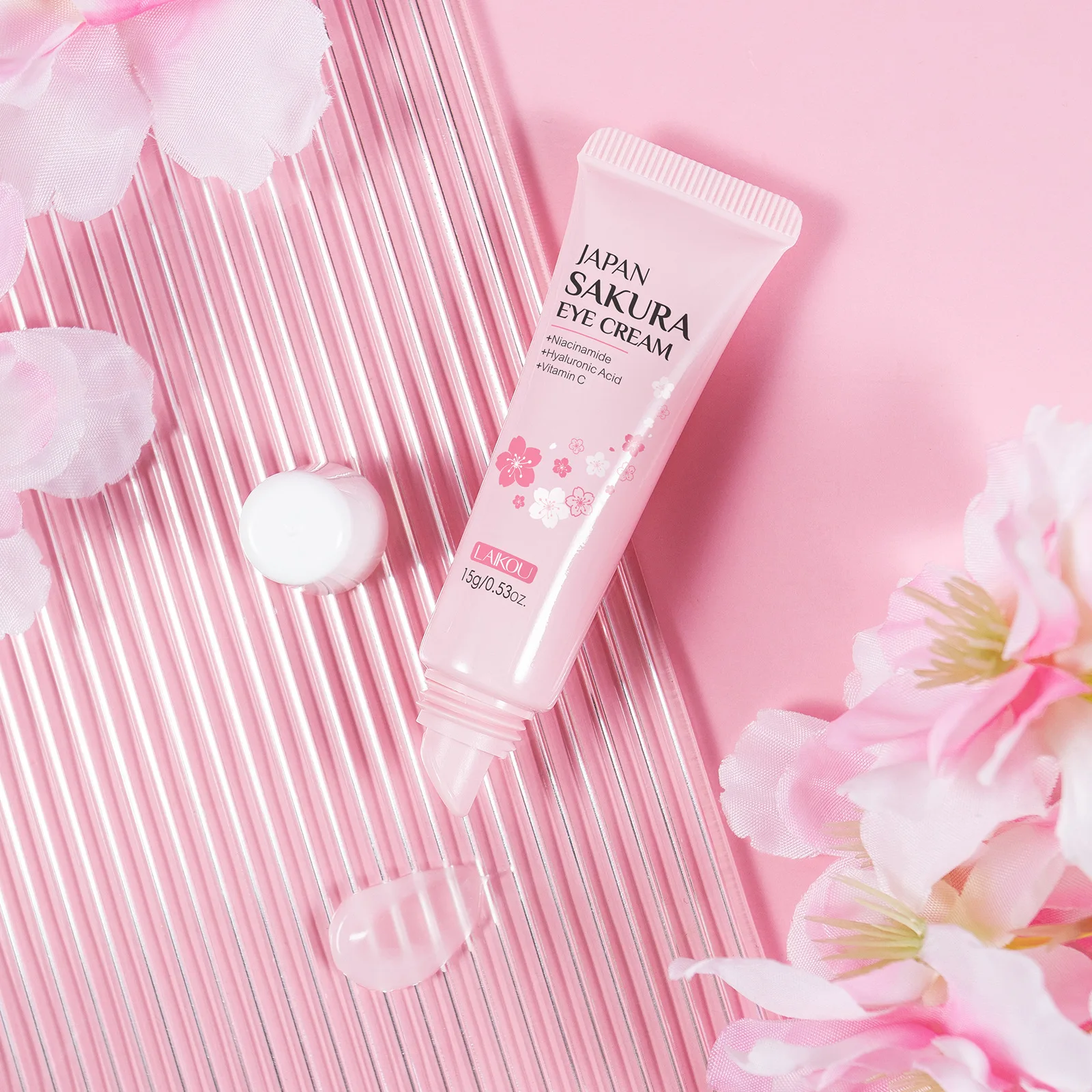 LAIKOU Sakura Essence Extract Eye Cream Anti-Aging Firming And Smooting Wrinkles Anti-Puffiness Dark Circle Brighten Eyes Skin