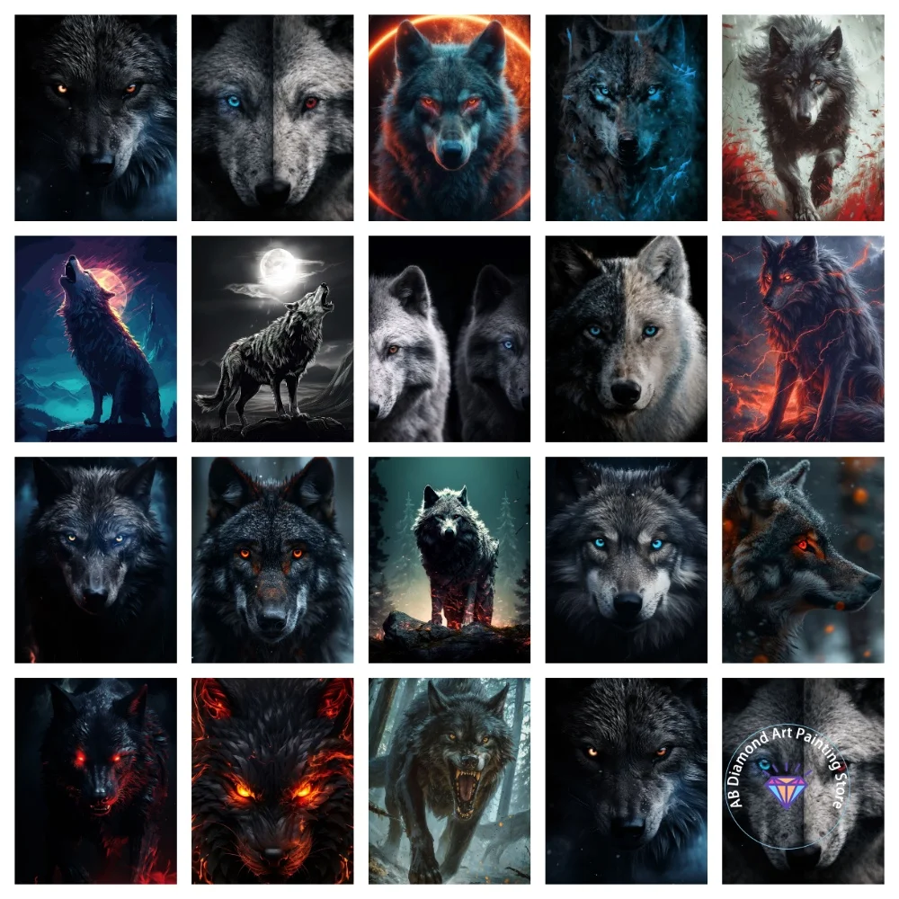 

Fierce Wild Animal Wolf AB Diamond Painting Kit Square Round Diamond 5D DIY Mosaic Handmade Art Adult Exquisite Gift Home Decor