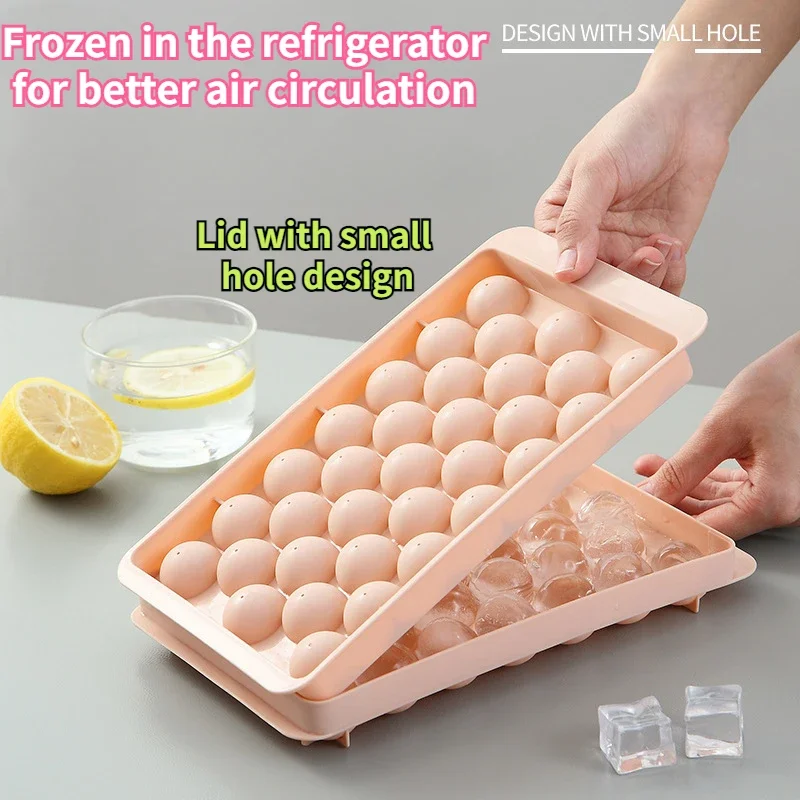 Round Ice Cube Tray with Lid&Bin Ice Maker Popsicle Mold for Freezer with Container Chilling Cube Making Cocktail Whiskey Coffee