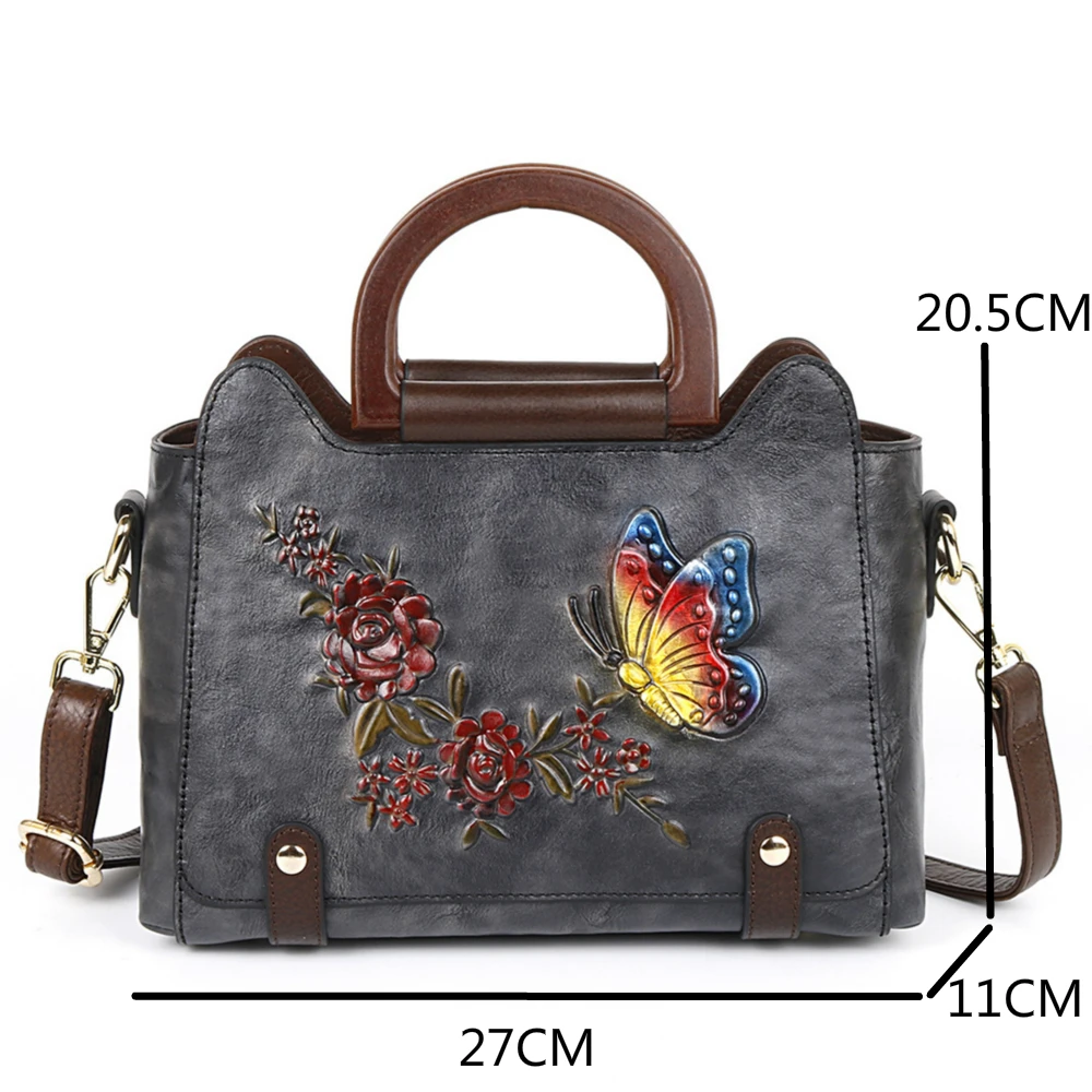 MOTAORA Women Shoulder Bag For Ladies Top-Handle Genuine Leather Handbag Woman Handmade Embossed Butterfly Luxury Vintage Bags