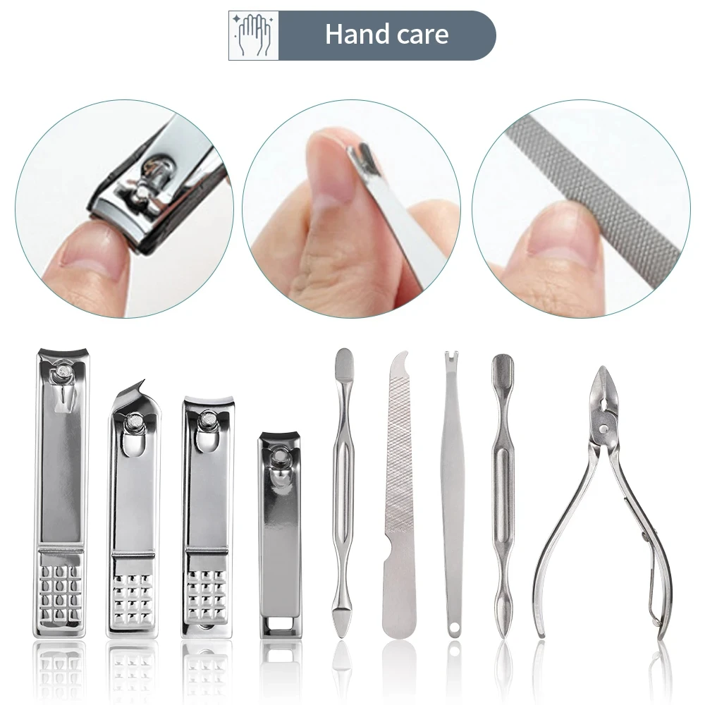 Conjunto de manicure de aço inoxidável, cortador de unhas, cutícula, ferramenta de cuidados com pedicure, tesoura de pele morta, limpeza, aliciamento, kit de ferramentas para unhas