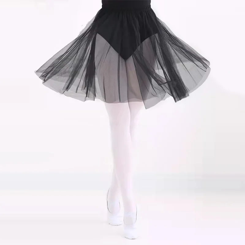 Professional Practice White Black Mesh Lace 50CM Long Classical Ballet Tutu Adult Dance Elastic Waist Tulle Ball Skirt Wholesale