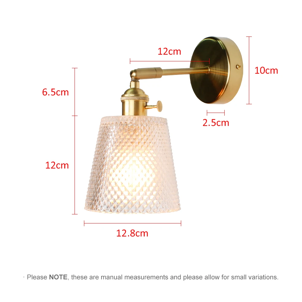 Imagem -03 - Modern Led Glass Wall Light Lâmpada de Parede de Cobre Switch Sconce For Bedroom Terno para 90260v Iluminação Interior E27 Home Decor